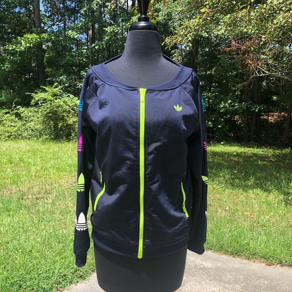 Adidas Women's Navy Track Jacket with Neon Accents